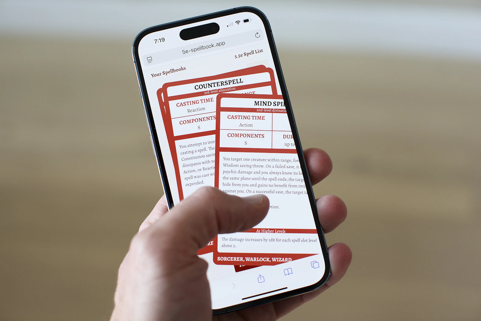 A person using the Spellbook Builder webapp
